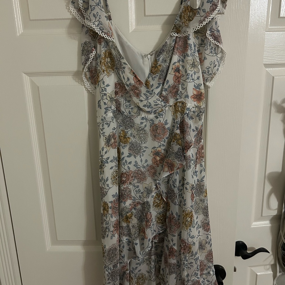 J.O.A. Blue Midi Sundress with Flutter Sleeves and Cowl Neck